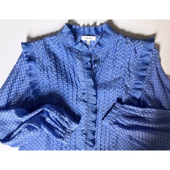 Reiss Taylor Ruffle Detailed Blouse Blue Size US 4 - Picture 6 of 7